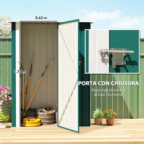 Capanno Porta Attrezzi 142x86x189 cm con Tetto Inclinato e Porta Bloccabile in Metallo Verde...