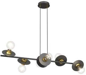 Lampadario 6 Luci Token In Acciaio Nero E Oro Con Barra E Diffusori A Piatti