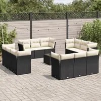 Set Divani da Giardino 13pz con Cuscini Nero in Polyrattan 3217336