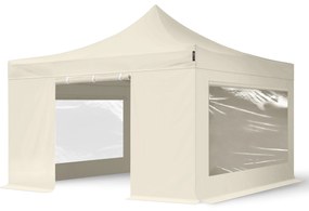 TOOLPORT 4x4 m gazebo pieghevole con laterali (finestre panoramiche), PREMIUM acciaio, crema - (600095)