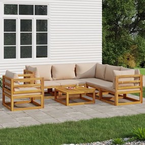 Set salotto da giardino 7pz con cuscini tortora legno massello