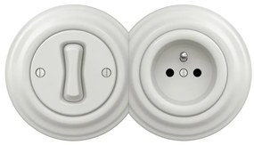 Kliklap - Interruttore unipolare retrò n. 1 e presa 230 V con cornice, bianco