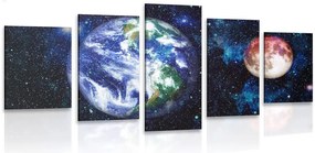 Quadri 5 pezzi – Pianeta Terra e Luna rossa