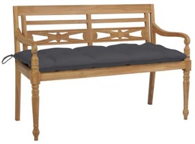 Panca Batavia con Cuscino Antracite 120 cm in Massello di Teak