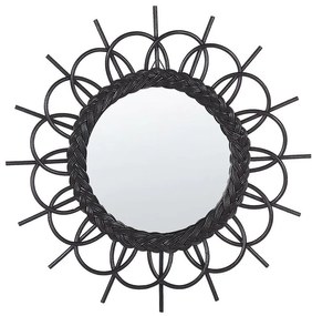 Specchio da parete rotondo rattan nero ⌀ 60 cm TELAKIA Beliani