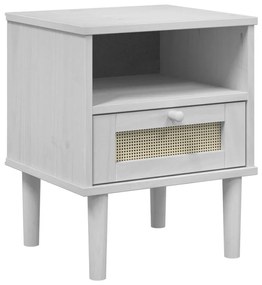 Comodino senja bianco aspetto rattan 40x35x48 cm in legno pino