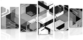 Quadri 5 pezzi – Geometria astratta in bianco e nero