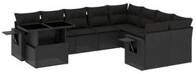 Set divani da giardino 10pz con cuscini in polyrattan nero