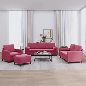 Set Di Divani 4 Pz Con Cuscini Rosso Vino İn Velluto /