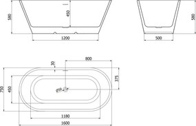 Mexen Luna vasca da bagno freestanding 160 x 75 cm, bianca, troppopieno rame spazzolato - 52031607500-65