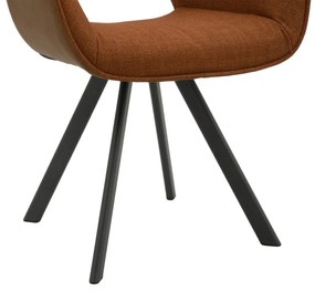 Set di sedie MONTMARTRE in similpelle marrone, tessuto terracotta e gambe in metallo nero, con braccioli