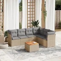 Set Divano da Giardino 7 pz con Cuscini Beige Misto Polyrattan 3255989