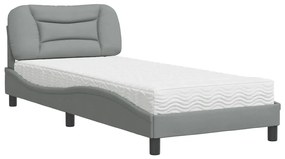 Letto con materasso grigio chiaro 90x190 cm in tessuto