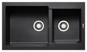 Lavello integrato 2 vasche DELINIA Alazia granito L 50 x L 86 cm nero