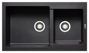 Lavello integrato 2 vasche DELINIA Alazia L 86 x L 50 cm nero