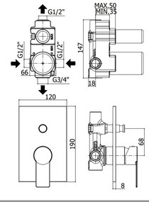 Paffoni Tango TA015 Miscelatore doccia ad incasso a 2 uscite Con Deviatore cromo