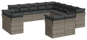 Set Divani da Giardino 13 pz con Cuscini Grigio in Polyrattan