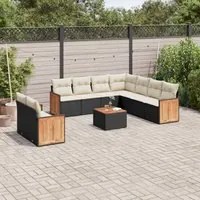 Set Divani da Giardino 10pz con Cuscini in Polyrattan Nero 3260187