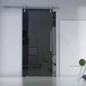 Porta scorrevole Cristal Satinato Fumé in inox nero, L 86 x H 215 cm, con binario Lux Sinistra