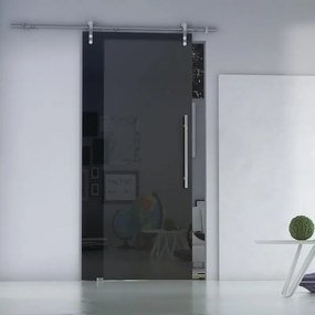 Porta scorrevole sinistra Cristal Satinato Fumé in inox nero, L 86 x H 215 cm, con binario Lux