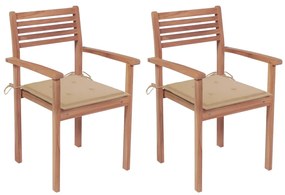 Sedie da giardino 2 pz con cuscini beige massello di teak