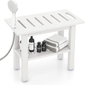 Costway Panca per doccia interna, Sgabello da bagno impermeabile in HDPE con supporto per doccia Bianco