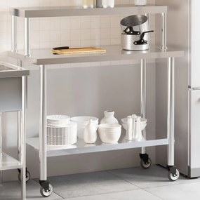 Tavolo Lavoro Cucina Con Ripiano 110x55x120 Cm Acciaio Inox /