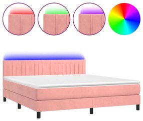 Letto a molle con materasso e led rosa 160x200 cm in velluto