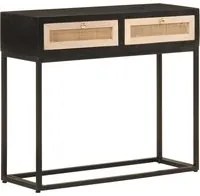 Tavolo Consolle Nero 90x30x76cm Legno Massello di Mango e Ferro 372003