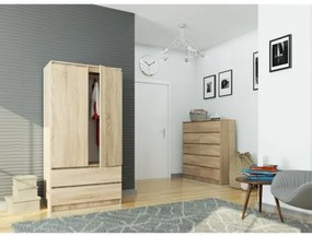 Armadio Guardaroba 2 Ante 2 Cassetti 90x50x180 Artika Rovere Sonoma