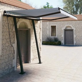 Tenda Da Sole Retrattile Manuale Con Pali 3x2,5 M Blu E Bianca /