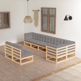 Set Divani da Giardino 8 pz con Cuscini Legno Massello di Pino