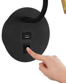 Brilagi -LED Lampada flessibile da muro con porta USB MAYA LED/3W/230V nero/oro