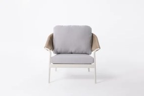 Salotto Da Esterno 5 Posti In Alluminio E Corda Con Tavolino Celia Bianco