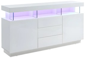 Credenza 3 cassetti e 2 ante con LED in MDF Bianco laccato - FABIO II