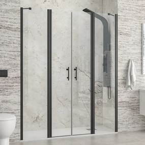 Porta doccia 170 cm colore nero doppio battente e ante fisse | KPX7000N - KAMALU