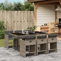 Set da Pranzo da Giardino 7 pz con Cuscini in Polyrattan Grigio 3277855