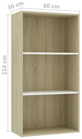 Libreria 3 Ripiani Bianco Rovere Sonoma 60x30x114cm Multistrato