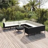 Set Divani da Giardino 12 pz con Cuscini in Polyrattan Nero 3094500