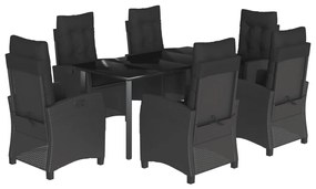 Set da pranzo da giardino 7 pz nero con cuscini in polyrattan