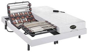Letto relax elettrico doghe e sospensioni 2 x 80 x 200 cm materasso memory e bambù Bianco DAMYSOS di NATUREA con motori OKIN