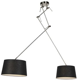 Lampada a sospensione in acciaio con paralumi in lino neri 35 cm 2 luci - Blitz
