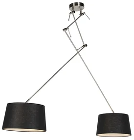 Lampada a sospensione in acciaio con paralumi in lino neri 35 cm 2 luci - Blitz
