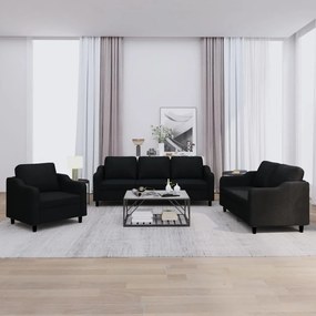 Set Di Divani 3 Pz Con Cuscini Nero İn Tessuto /