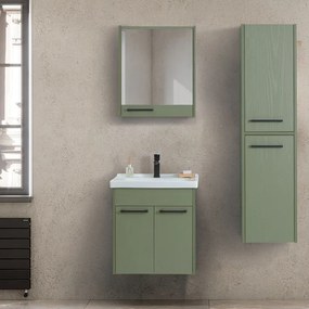 Mobile bagno sospeso 55 cm verde effetto legno con armadietto a specchio Sofia