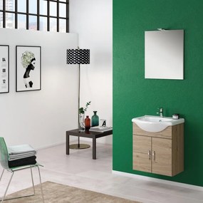 Mobile sottolavabo, lavabo e specchio con illuminazione Jolly per vasca centrale rovere nabucco L 56 x H 64 x P 43 cm, 2 ante