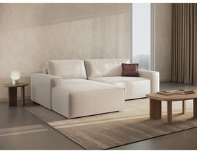 Divano angolare beige allungabile/con contenitore (con penisola a sinistra/con chaise lounge) con rivestimento in velluto Jodie – Micadoni