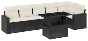 Set divani da giardino con cuscini 7pz nero polyrattan