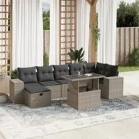 Set Divano da Giardino 8pz con Cuscini Grigio Chiaro Polyrattan 3275312