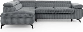 Divano angolare grigio (con penisola a sinistra/a L) con rivestimento in velluto a coste Marbeya – Ropez